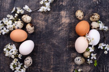 Çiçekli tavuk ve bıldırcın yumurtaları.