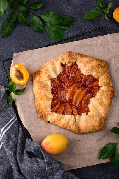 Sweet homemade galette pie with apricots — Stock Photo, Image