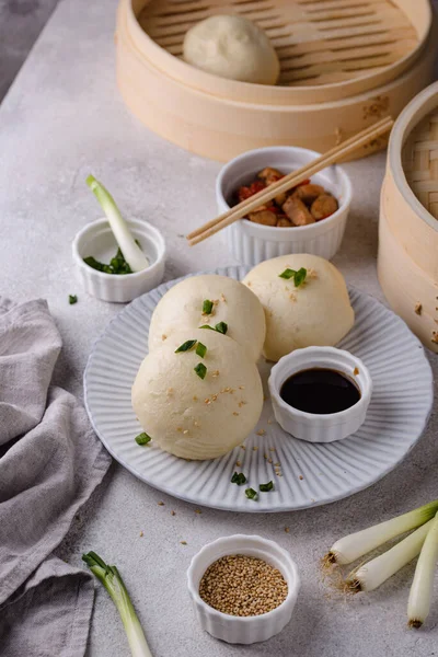 stock image Chinese steamed buns baozi with steamer