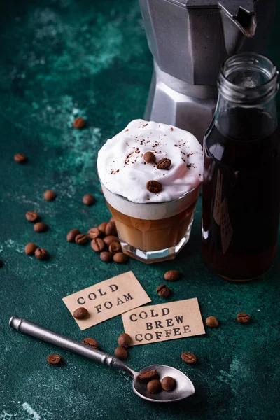 Cold brew coffee with cold foam.