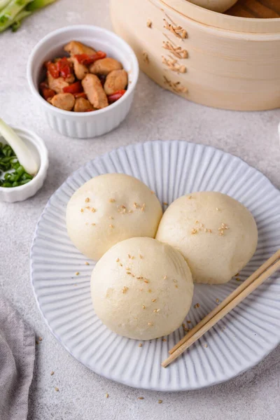 Chinese steamed buns baozi with steamer — Stock Photo, Image
