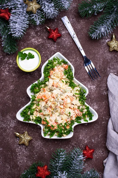 Traditional New year Russian salad Olivier — Stock Photo, Image