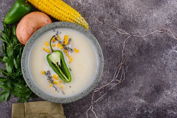 Mexican corn soup with jalapeno pepper