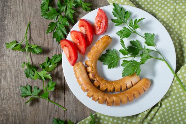 토마토와 파 슬 리와 구운된 소시지 — 스톡 사진