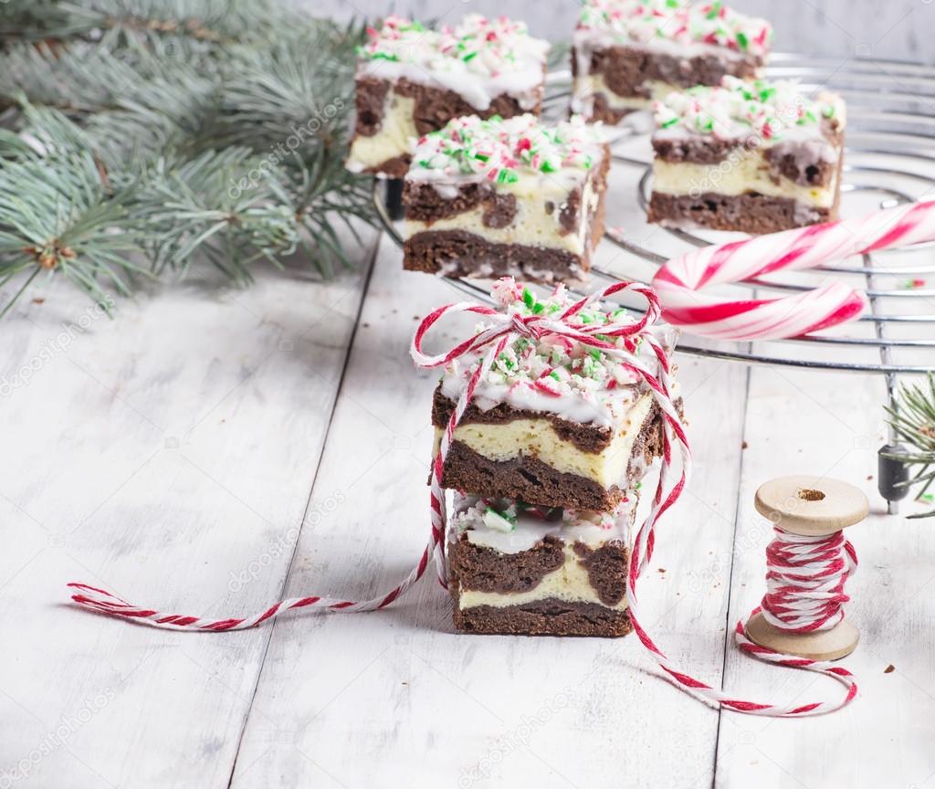Christmas brownies with chocolate and cream cheese 