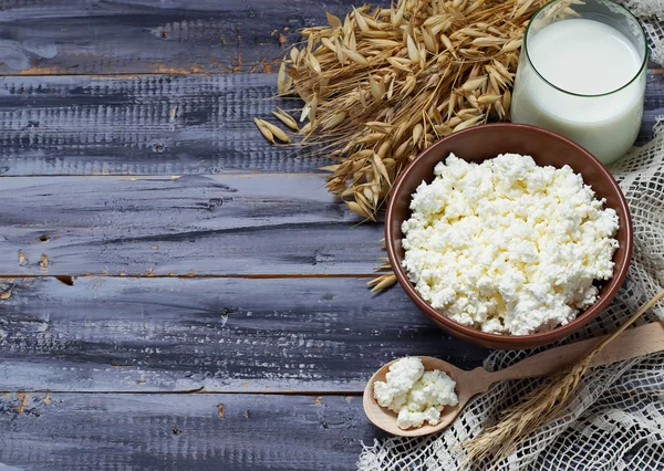 Dairy products milk and cottage cheese for jewish holiday Shavuo — Stock Photo, Image