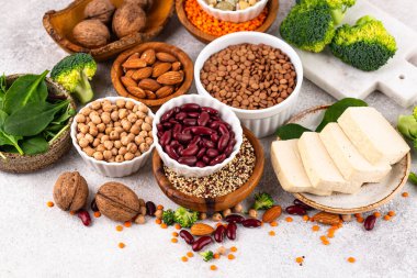 Bitki bazlı vegan protein ürünlerinin çeşitliliği, sağlıklı gıda kavramı