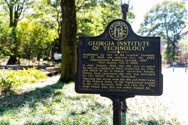 Atlanta Usa Oktober 2020 Schild Zur Gründung Des Georgia Institute — Stockfoto