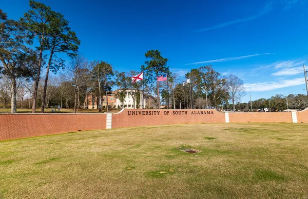 Mobile 2021 Universidad Del Sur Alabama Firmar Banderas — Foto de Stock
