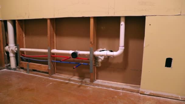 Plumbing pipes in kitchen renovation — Stock Video