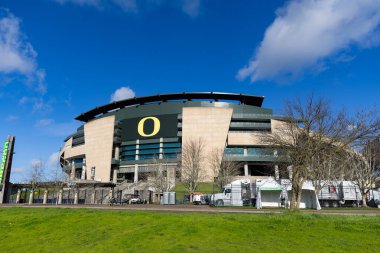 Eugene, OR - 17 Aralık 2025: Autzen Stadyumu Eugene, Oregon 'da bulunan bir futbol stadyumu. Oregon Büyük On Konferans Ördekleri 'nin ana sahası..
