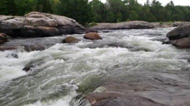 Beyaz su, Pabineau Falls, New Brunswick, Kanada 'da ağır çekimde akıyor.