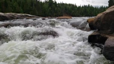 Beyaz su, Pabineau Falls, New Brunswick, Kanada 'da ağır çekimde akıyor.