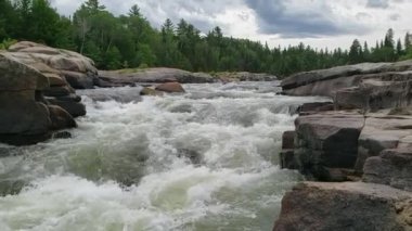 Pabineau Falls, New Brunswick, Kanada 'da beyaz su akıyor.