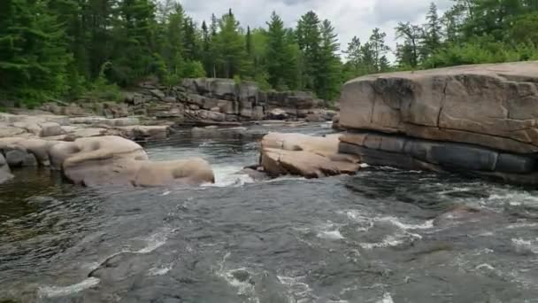 Acqua bianca che scorre veloce alle cascate Pabineau, Nuovo Brunswick, Canada — Video Stock