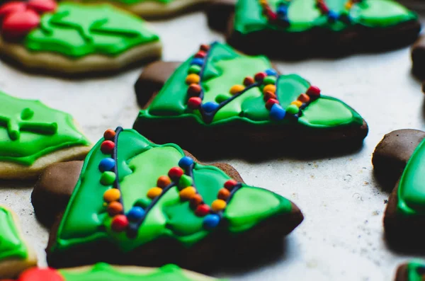 Close Biscoito Natal Gengibre Lindamente Decorado Feito Para Parecer Uma — Fotografia de Stock