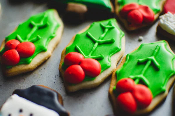Detailní Záběr Krásně Zdobené Cukrové Sušenky Vánoční Cukroví Vyrobené Tak — Stock fotografie