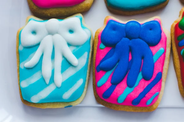 Bellamente Decoradas Galletas Caseras Navidad Hechas Para Parecerse Los Regalos — Foto de Stock