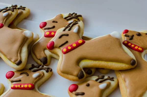 Primer Plano Rudolph Reno Nariz Roja Galletas Navidad Caseras — Foto de Stock