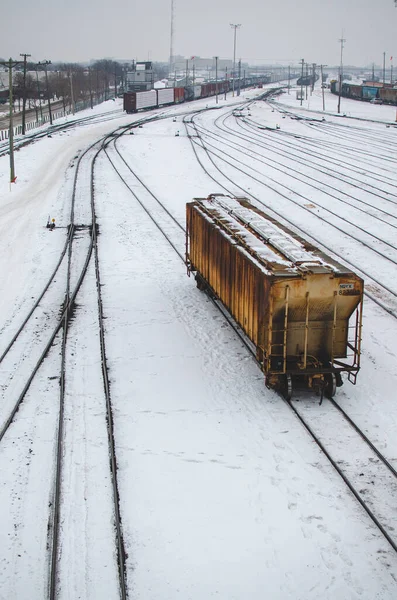 Trains Canadian Pacific Winnipeg Yard Covered Snow Cold January Day — Stock Photo, Image