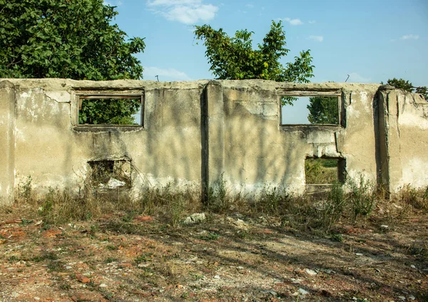 Stará Šedá Zeď Zahradní Krajinou — Stock fotografie