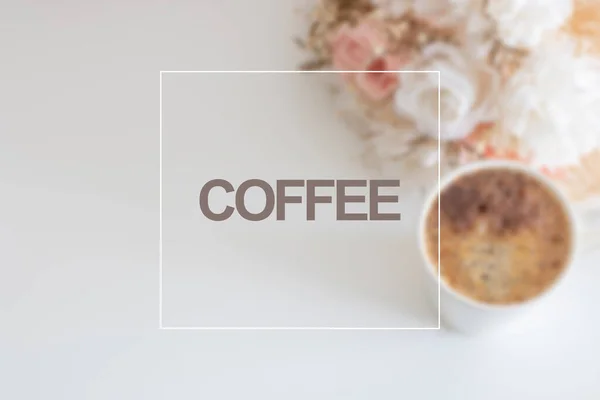 Xícara Café Com Texto Sobre Fundo Branco — Fotografia de Stock