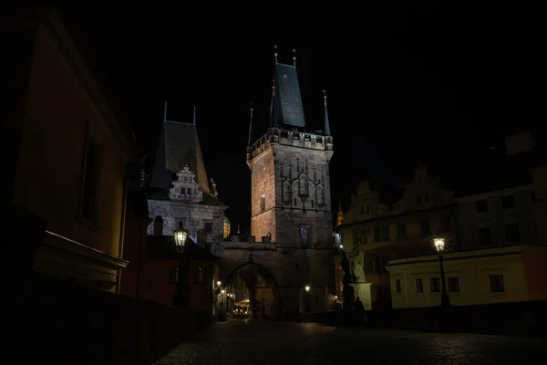 Vista Para Rio Vltava Noite Pontes Luzes Rua Centro Praga — Fotografia de Stock