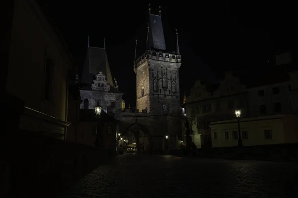 Vista Para Rio Vltava Noite Pontes Luzes Rua Centro Praga — Fotografia de Stock