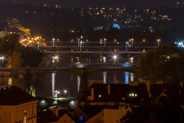 Views Vltava River Night Bridges Street Lights Center Prague Czech — Stock Photo, Image