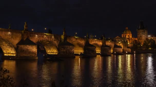 Time Lapse Vltava River Level Stones Charles Bridge Center Prague — Stock Video