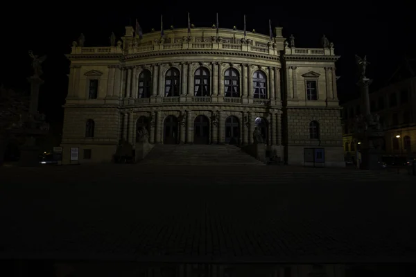 Edificio Neorrenacentista Iluminado Rudolfinum Plaza Praga Expuesta 1885 Luces Alumbrado — Foto de Stock