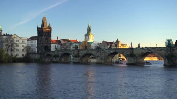 Commovente Colpo Scena Della Vista Charles Bridge Fluente Fiume Moldava — Video Stock