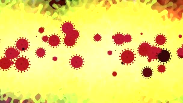 Sarı Zemin Üzerinde Kırmızı Bakteri Virüsü Taşıyor Virüs Çoğalıyor — Stok video