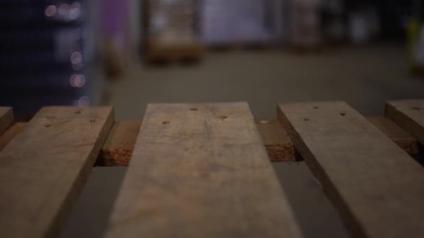 Levantar Una Plataforma Madera Con Una Carretilla Elevadora Almacén Movimiento — Vídeo de stock