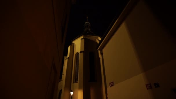 Church Hatal Prague Old Town 14Th Century Night Light Street — Stock Video