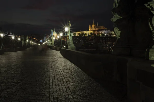 Charles Bridge Centuries Light Street Lighting Stone Sculptures Bridge Light — Stock Photo, Image