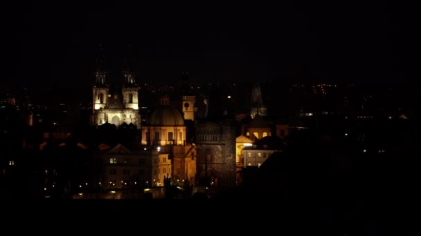 Brukowany Chodnik Światło Świateł Ulicznych Centrum Pragi Nocy — Wideo stockowe