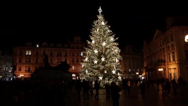 Árvore Natal Praça Cidade Velha Centro Praga Noite Dezembro 2020 — Vídeo de Stock