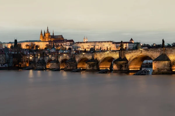 Zamek Praski Most Karola Pradze Zachodzie Słońca — Zdjęcie stockowe