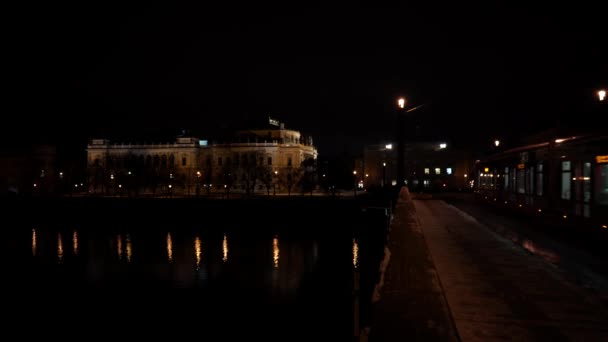 Prague Architecture 19Th Century Center Prague Night Street Lighting — Stock Video