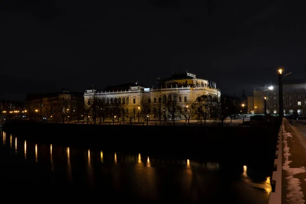 Vägen Och Bakgrunden Prags Slott Centrala Prag Och Ljus Från — Stockfoto