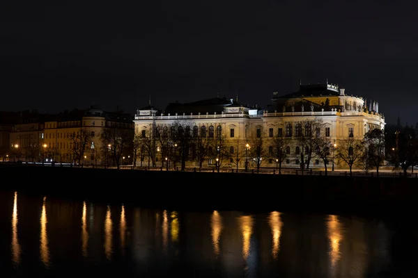 Пражская Архитектура Века Центре Праги Ночью Уличное Освещение — стоковое фото