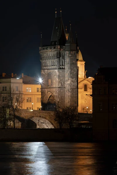 Torre Ponte Cidade Velha Centro Cidade Prague Ponte Charles Noite — Fotografia de Stock