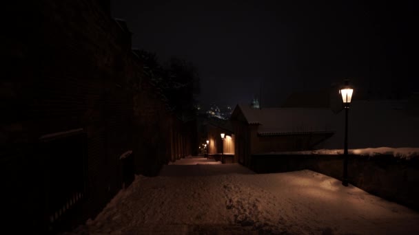 Van Dichtbij Heldere Verlichte Lantaarn Schijnende Lantaarn Straatlantaarns Nachts Achtergrond — Stockvideo