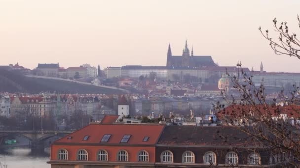 Blick Auf Die Prager Burg Und Veits Kathedrale Dächer Von — Stockvideo