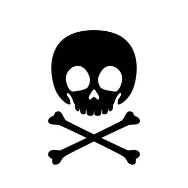 Çizgi film kafatası ve kemik silueti. Vektör illüstrasyonu.