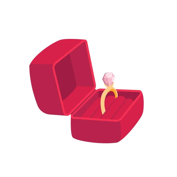 Caja de regalo roja con anillo. Regalo de mujer para las vacaciones. Aislado sobre fondo blanco. — Archivo Imágenes Vectoriales