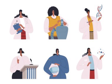 Set of African American professionals. Scientists, engineers, doctors, programmers, politicians and pilots are African American. Vector illustration for Black History Month.