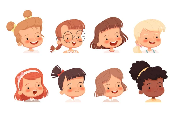 Childrens portraits for avatars. Girls heads. Vector illustration — Stock Vector