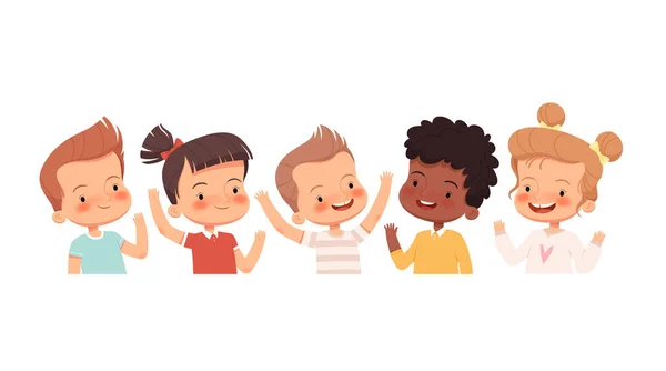 Cheerful children greet, wave their hands and laugh. Vector illustration — Vetor de Stock